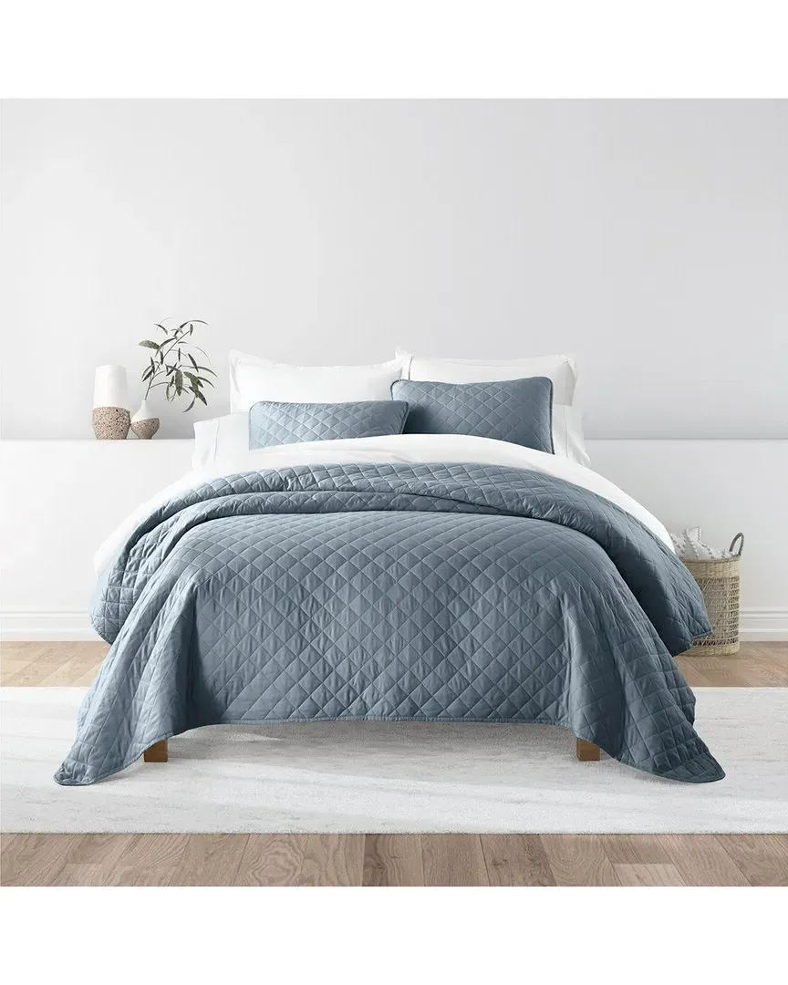 All Season Diamond Stitch Quilt Set - Blue, Polyester