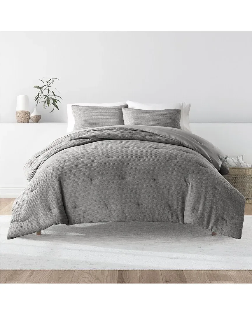 All Season Down-Alternative Waffle Textured Comforter Set - Fog