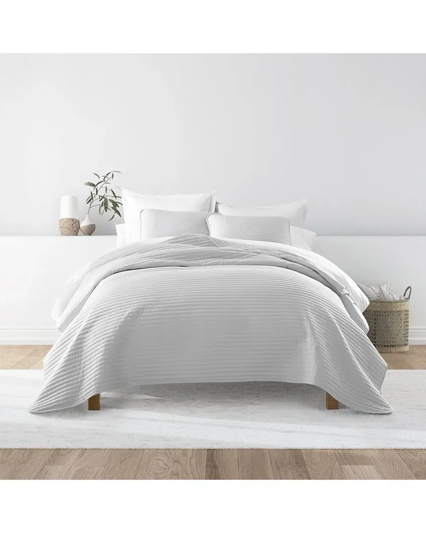 All Season Stripe Stitch Quilt Set - Gray, Polyester