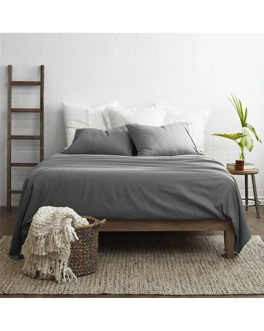 Checkered Embossed 4pc Bed Sheet Set - Gray, Microfiber image