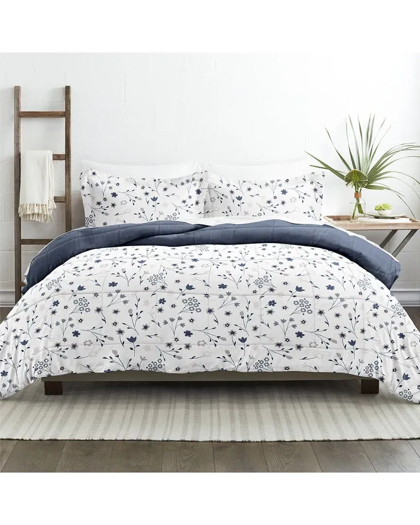Down Alternative Forget Me Not Reversible Comforter Set - Navy