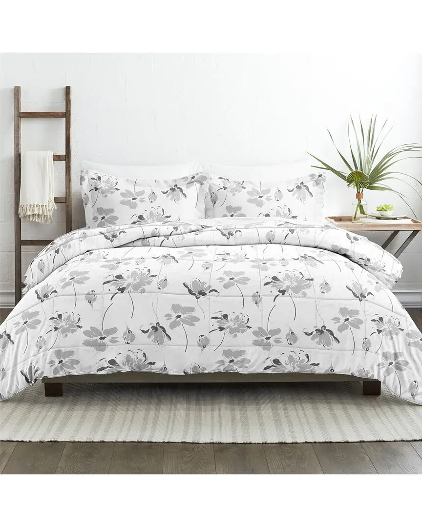 Down Alternative Magnolia Patterned Comforter Set - Grey image