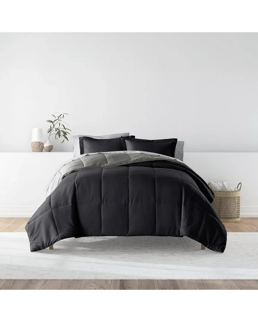 Reversible Comforter & Sheet Set - Black, Microfiber