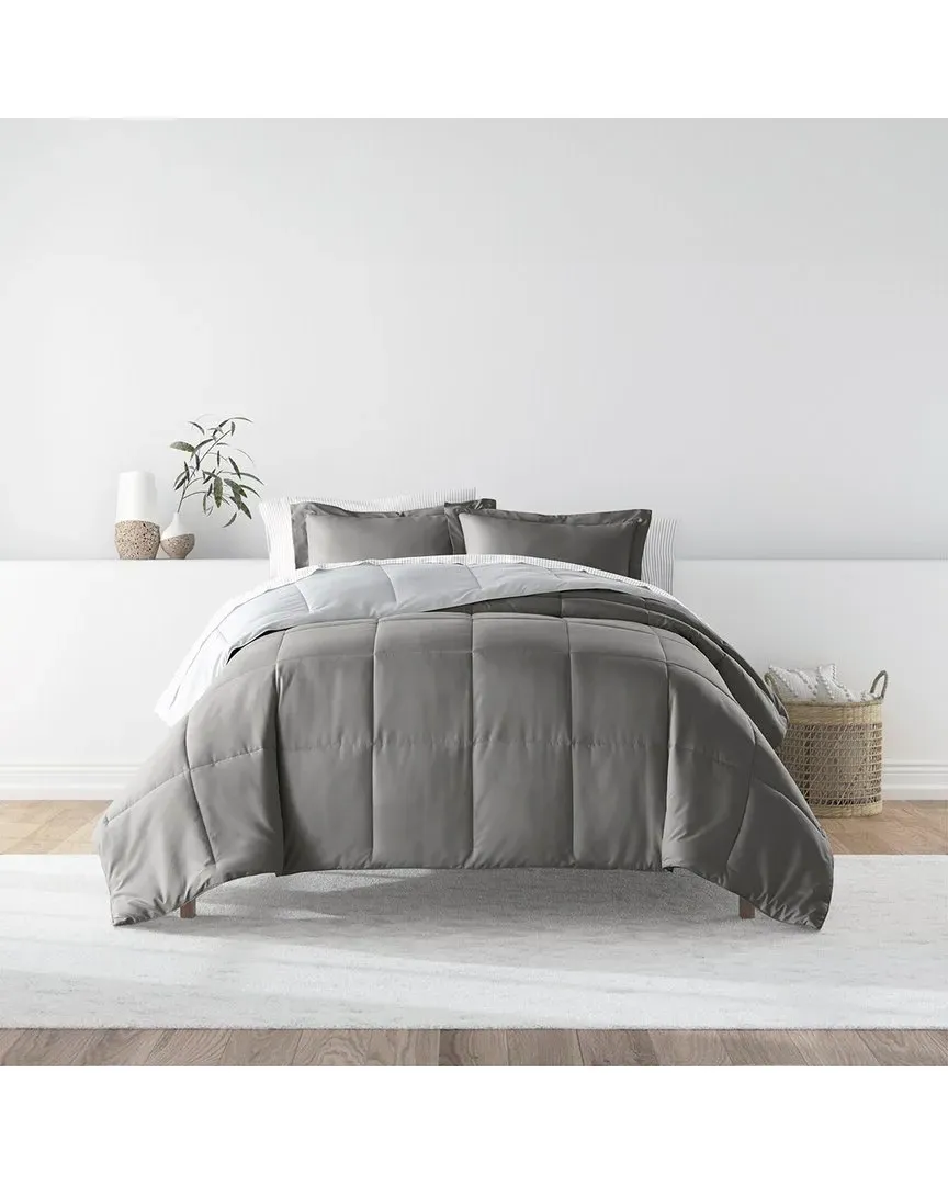 Reversible Comforter & Sheet Set - Gray, Microfiber