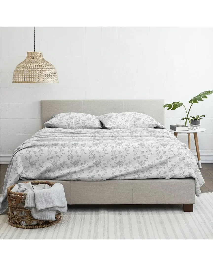 Rose Bunch 4-Piece Flannel Sheet Set - Grey, Cotton image