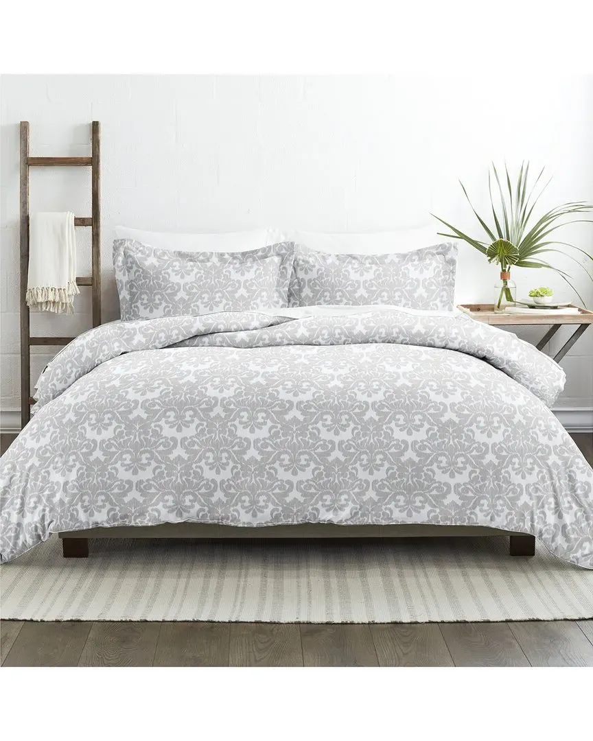 Ultra Soft Damask 3-Piece Duvet Set - Grey, Microfiber