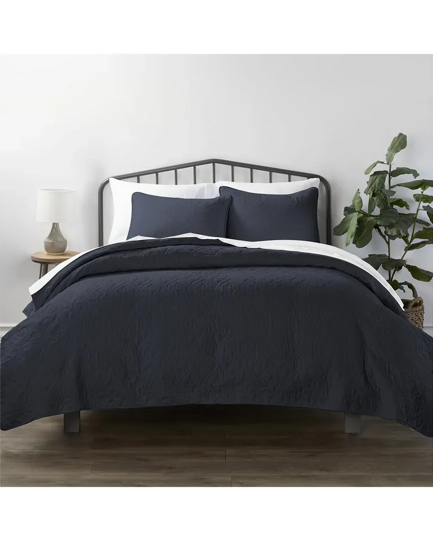Ultra Soft Quilted Coverlet Set - Navy, Microfiber