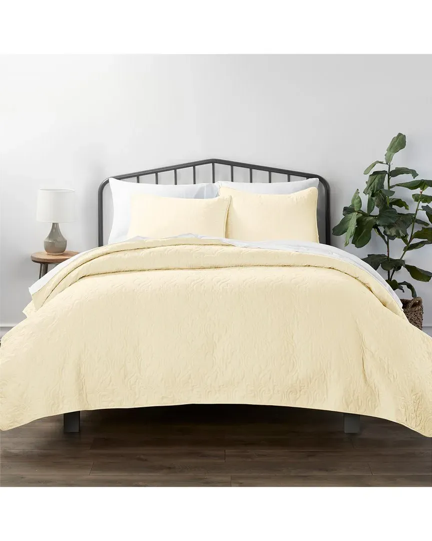 Ultra Soft Quilted Coverlet Set - Yellow, Microfiber