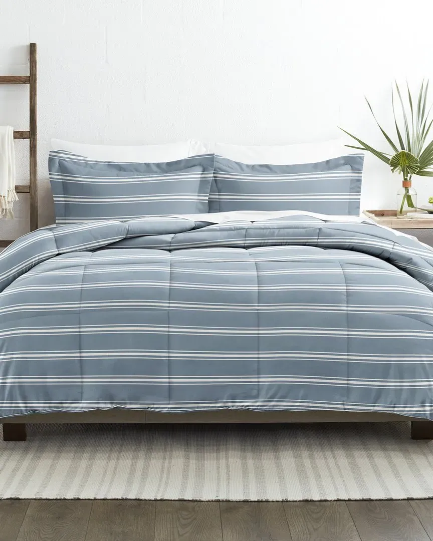 Ultra Soft Stripe Reversible Down-Alternative Comforter - Blue image