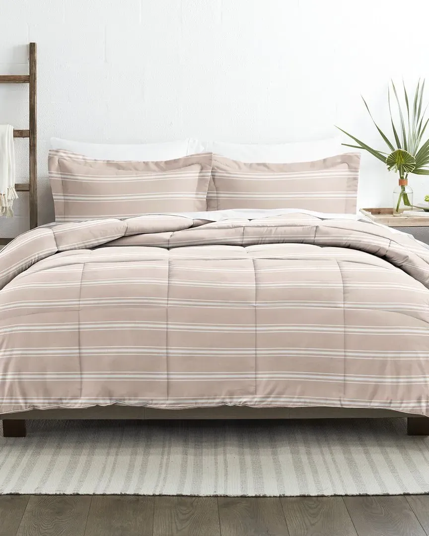 Ultra Soft Stripe Reversible Down-Alternative Comforter - Rose
