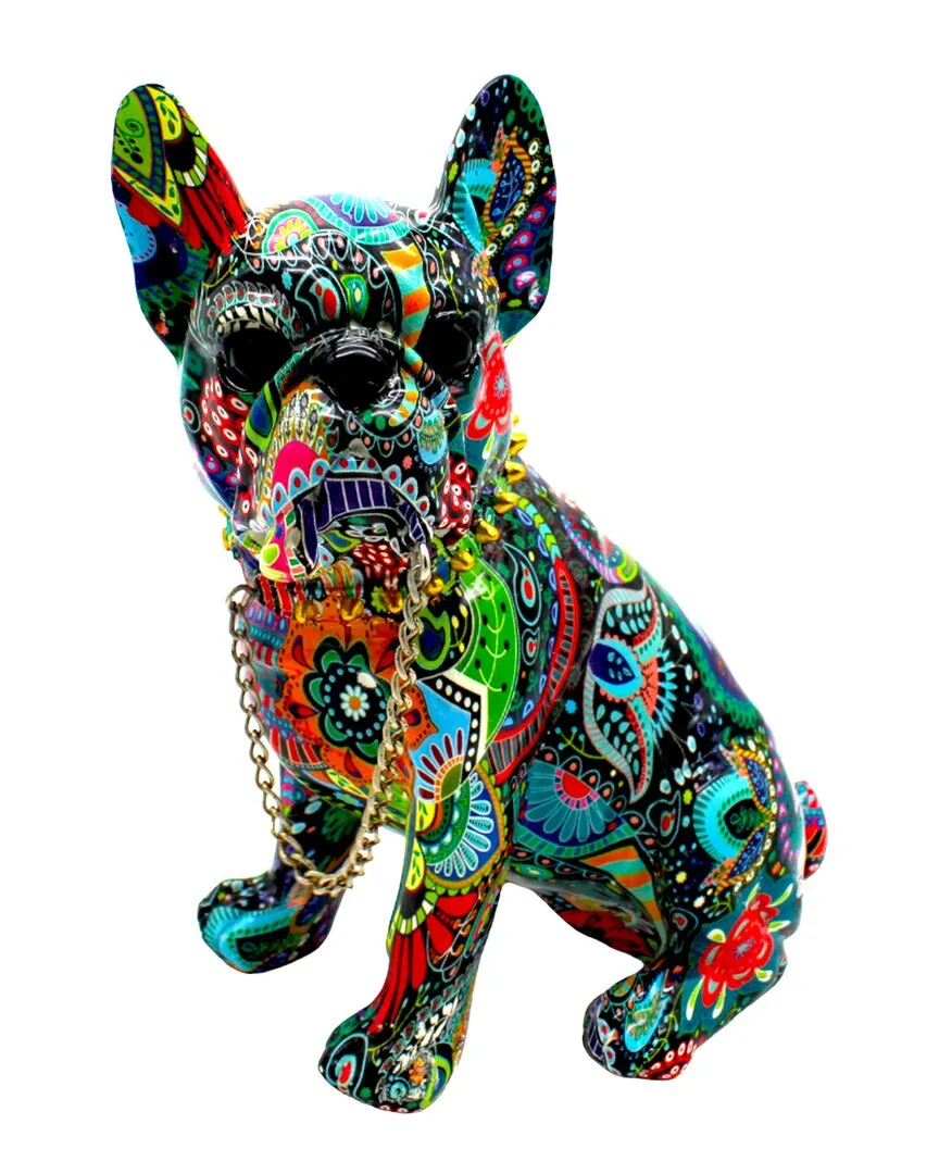 Plus Sitting Flower French Bulldog with Necklace - Multicolor, Resin