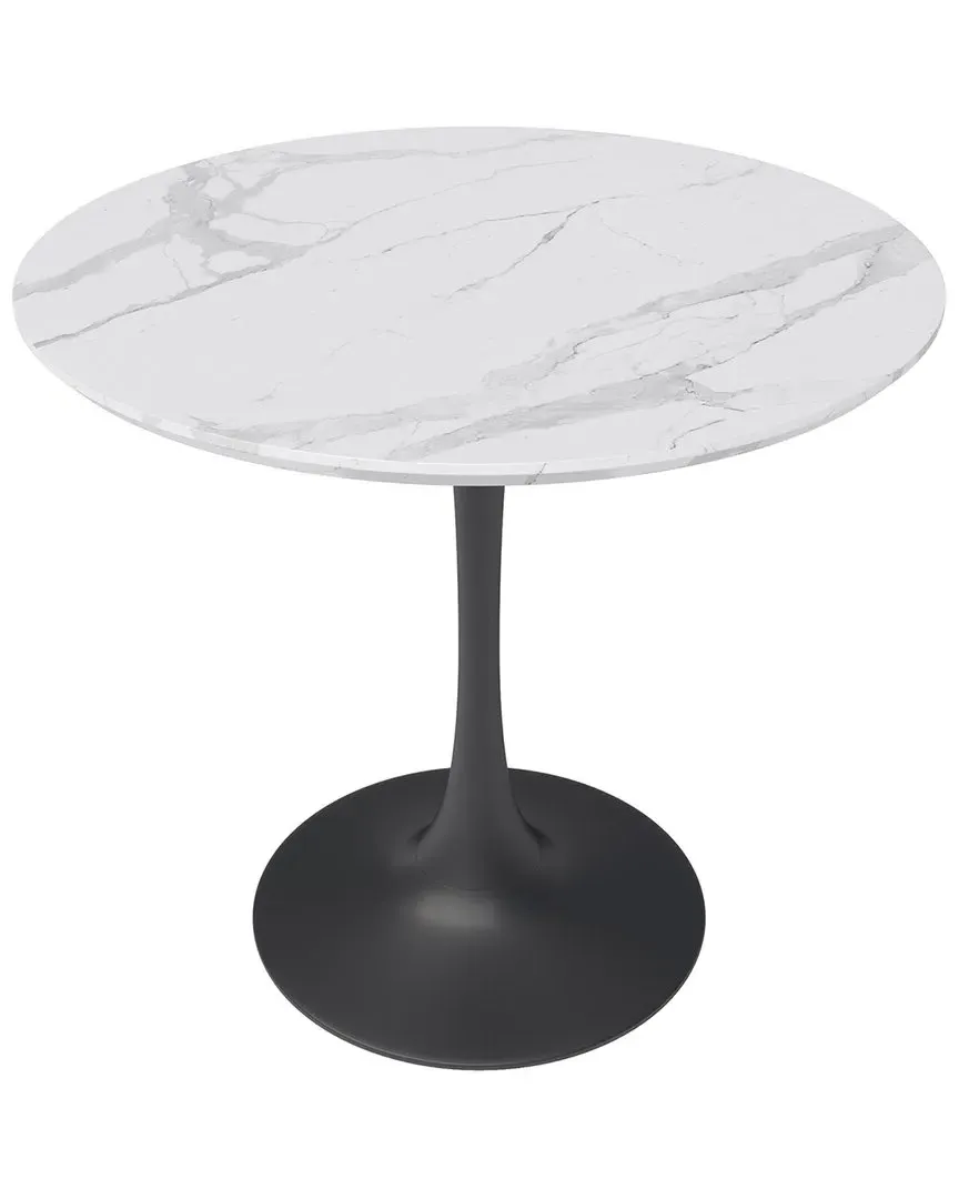 Kurv Round Café Table - White, Faux Marble