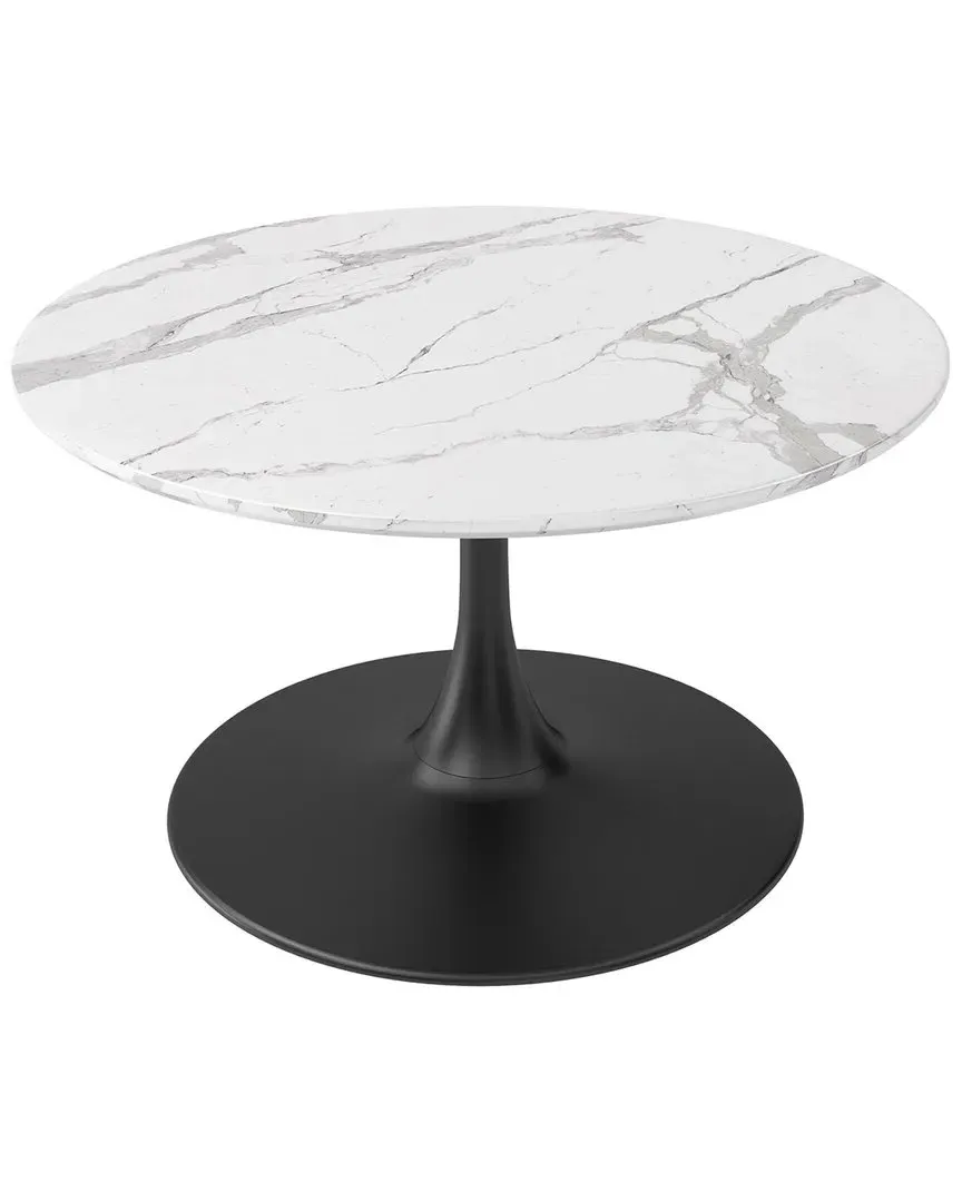 Kurv Round Coffee Table - White, Faux Marble image