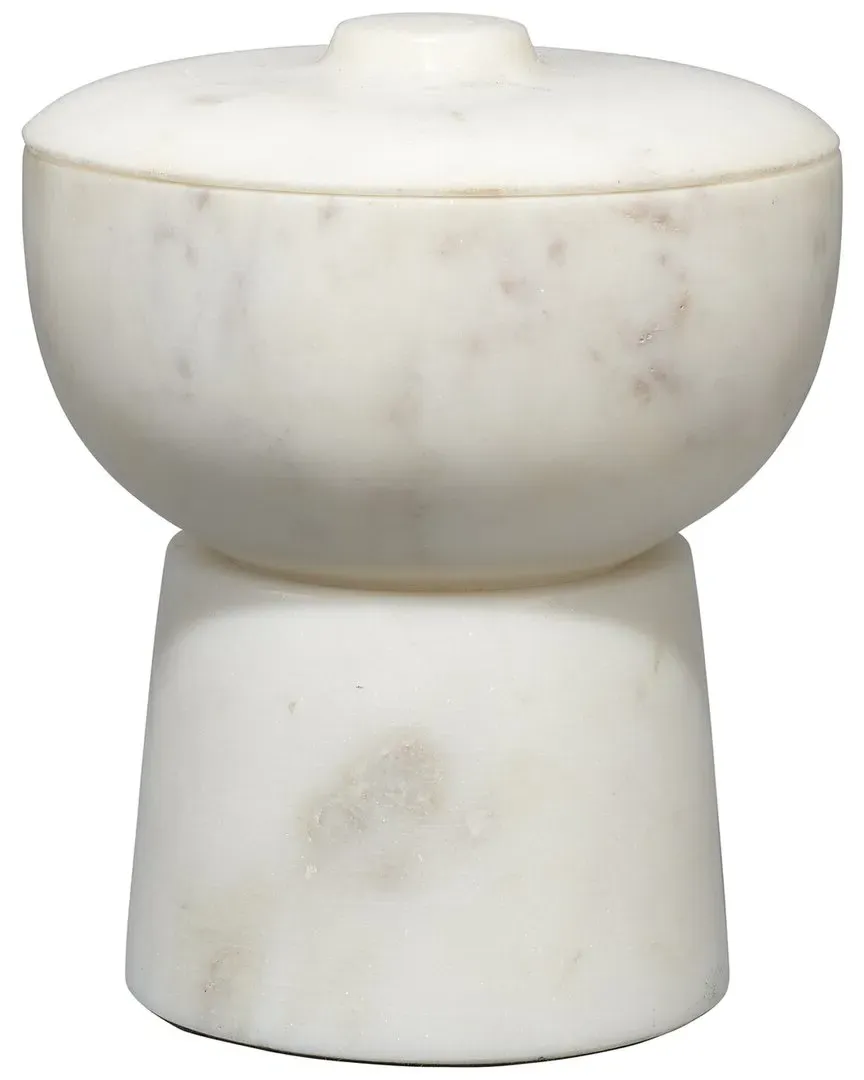 Bennett Small Storage Bowl with Lid - White, Marble image