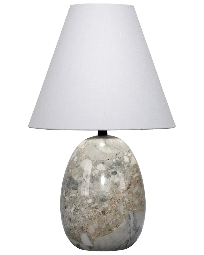 Capsule Travertine Table Lamp with Linen Shade - Grey
