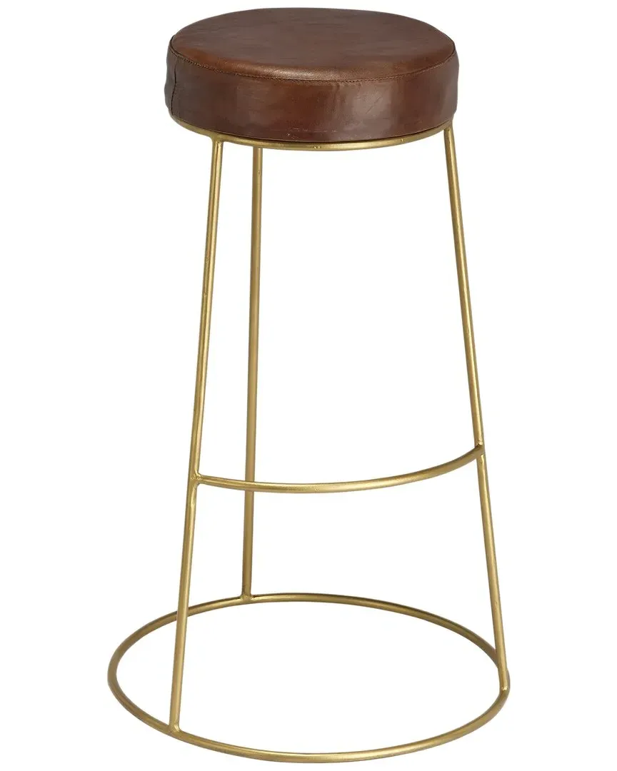 Henry Round Bar Stool - Brown, Leather