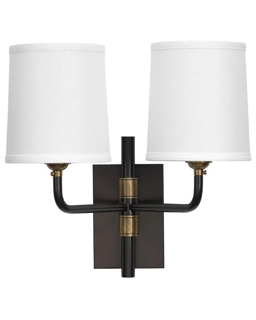 Lawton Double Arm Wall Sconce - Antique Brass, Linen image