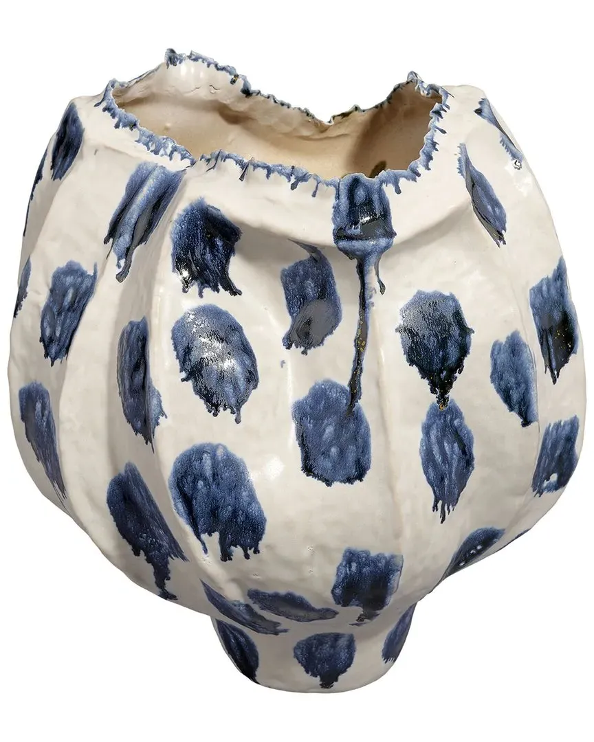 Monet Wide Ceramic Decorative Vase - Blue