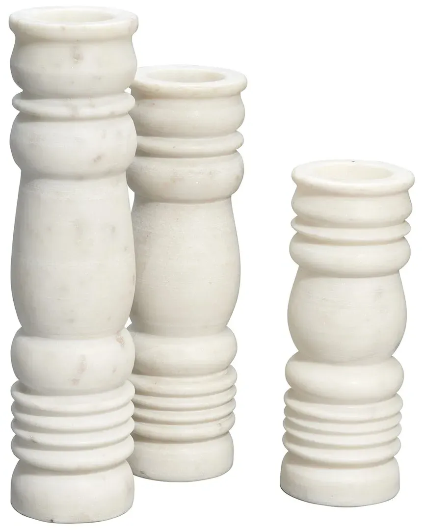 Monument Set of 3 Marble Candlesticks - White image
