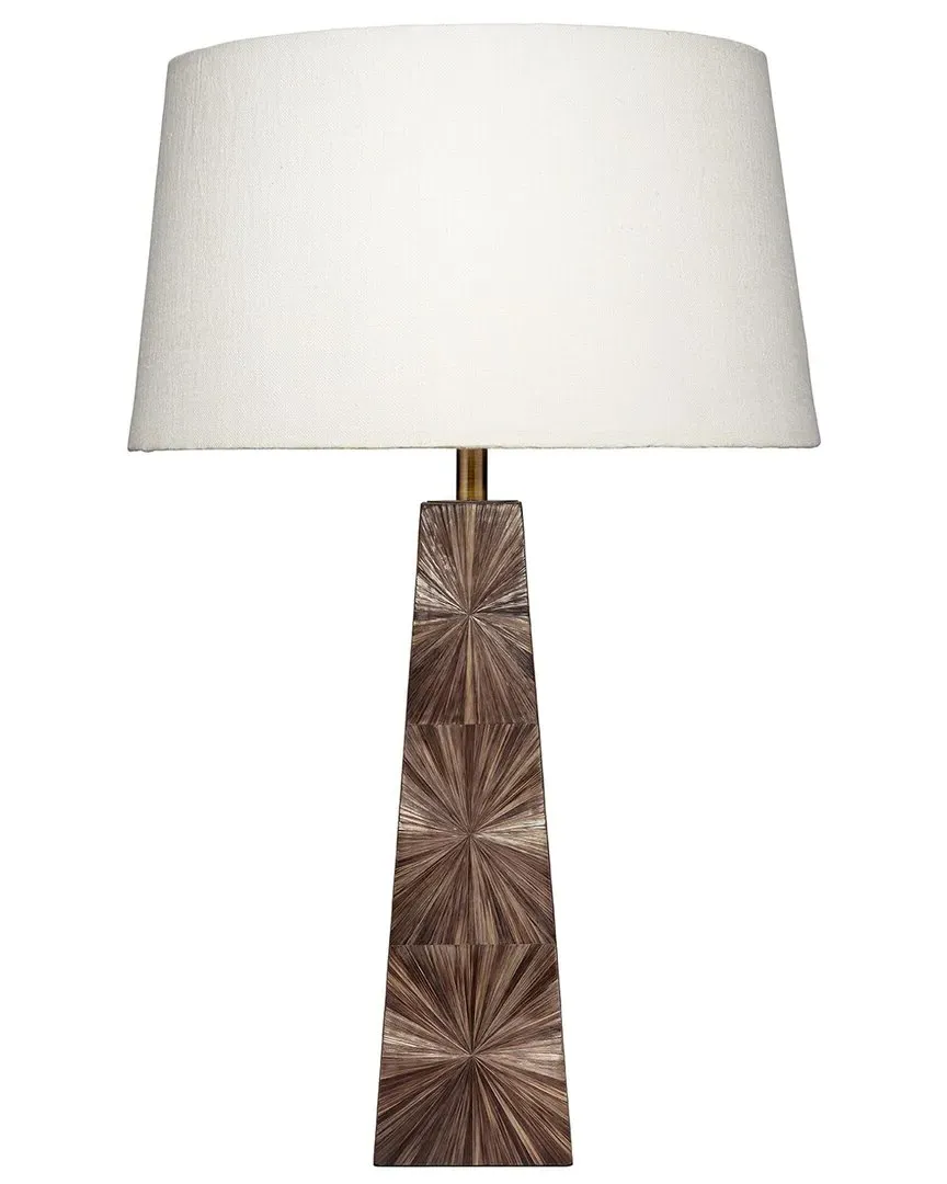 Palm Marquetry Table Lamp with Linen Shade - Brown, Straw image