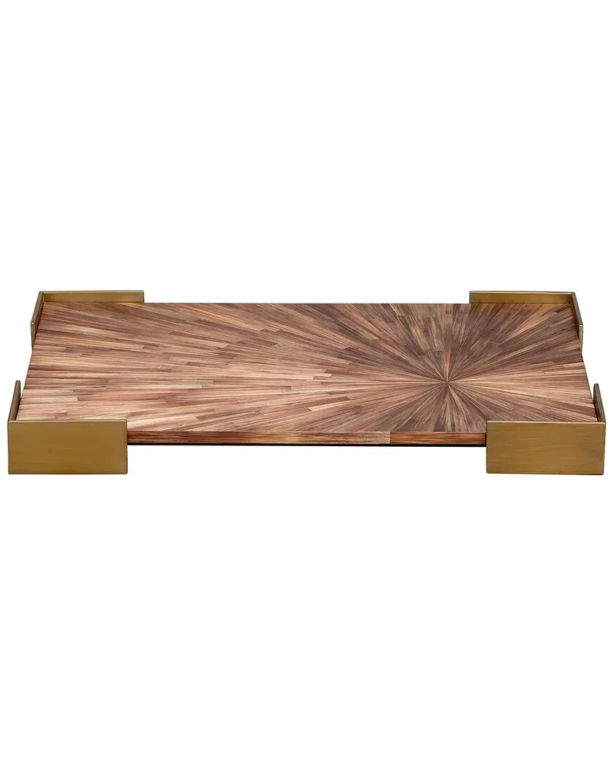 Palm Marquetry Tray - Brown, Straw
