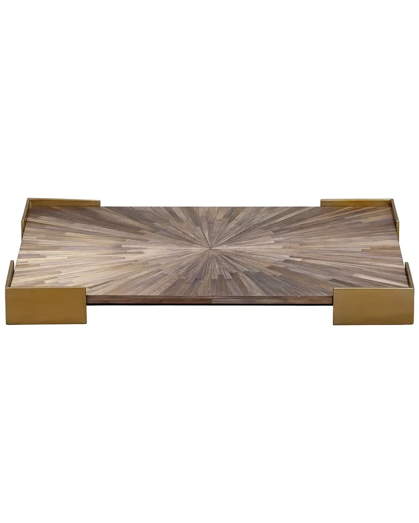 Palm Marquetry Tray - Grey, Straw