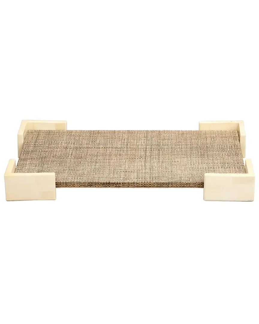 Paradise Bone Decorative Tray - Grey, Raffia image