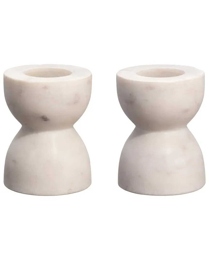 Petit Set of 2 Marble Candlesticks - White image