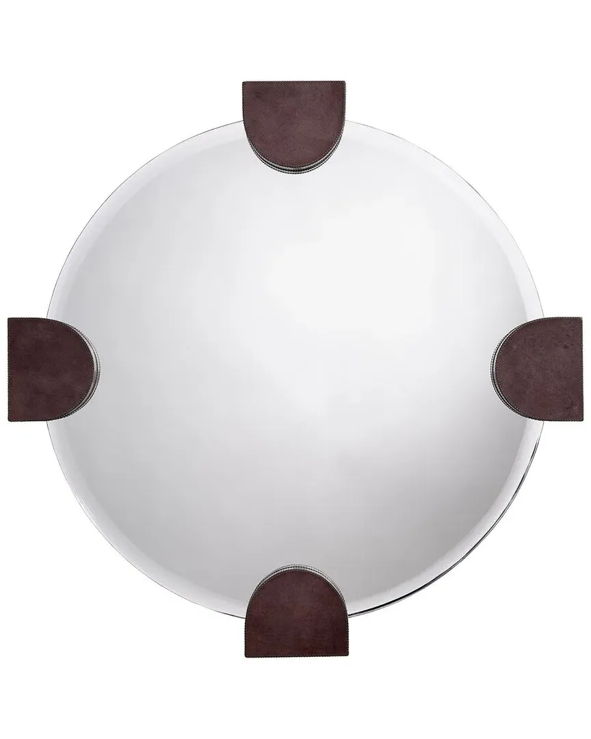 Quadrant Round Wall Mirror - Grey, Leather image