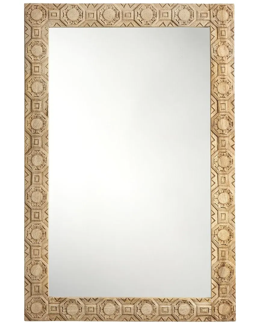 Relief Wood Carved Rectangle Wall Mirror - Natural, Mango Wood image