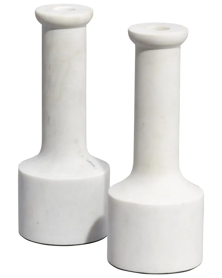 Set of 2 Trumpet Marble Candlesticks - White
