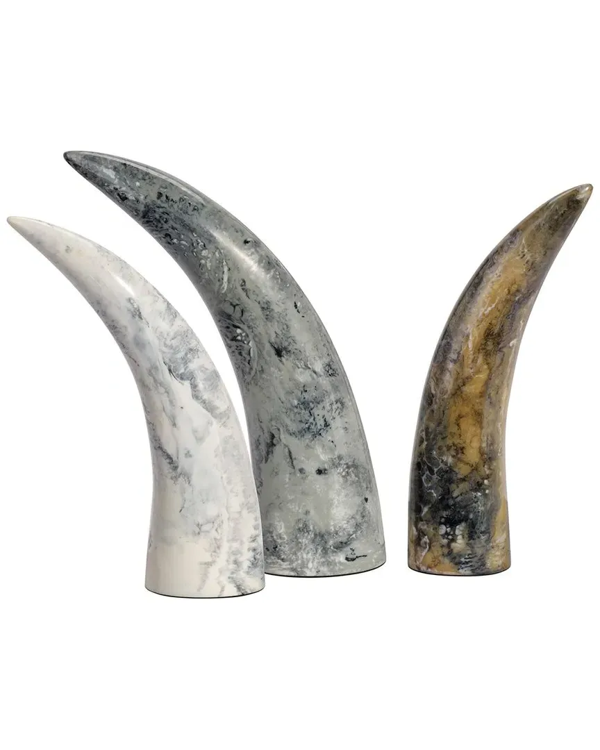 Set of 3 Horn Decorative Objects - Cream, Resin image