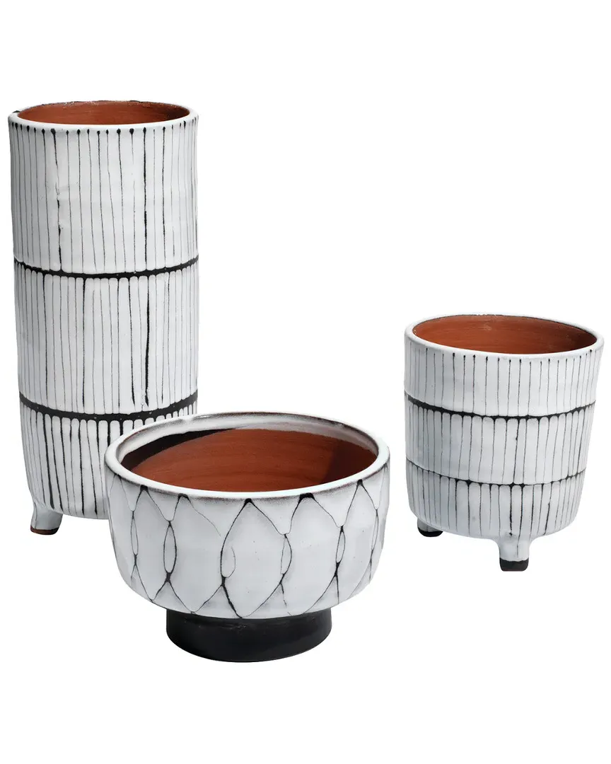 Set of 3 Striae Vessels - Cream and Dark Grey, Ceramic image