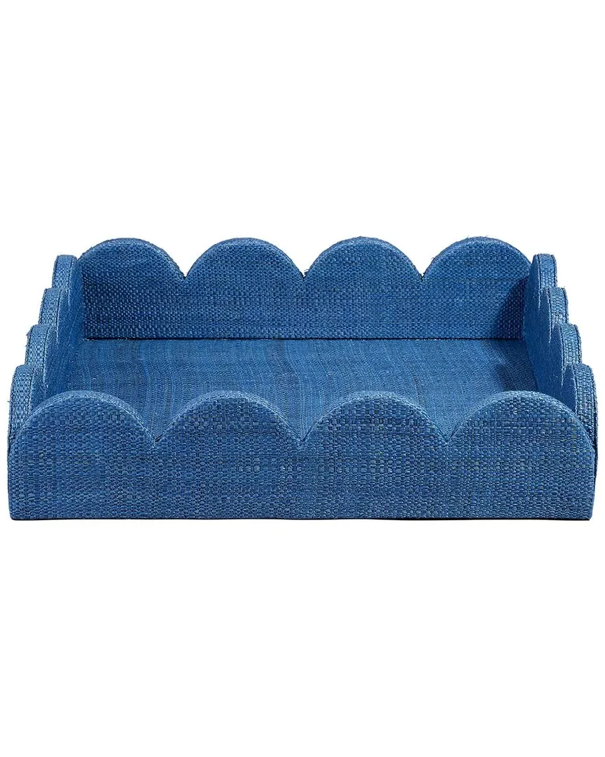 Wonderland Small Scalloped Decorative Tray - Indigo, Raffia image