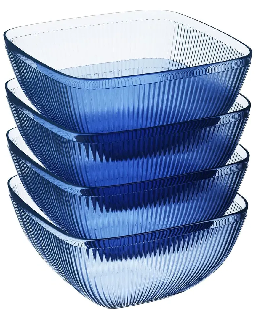 Set of 4 Ribbed Acrylic Bowls - Blue image
