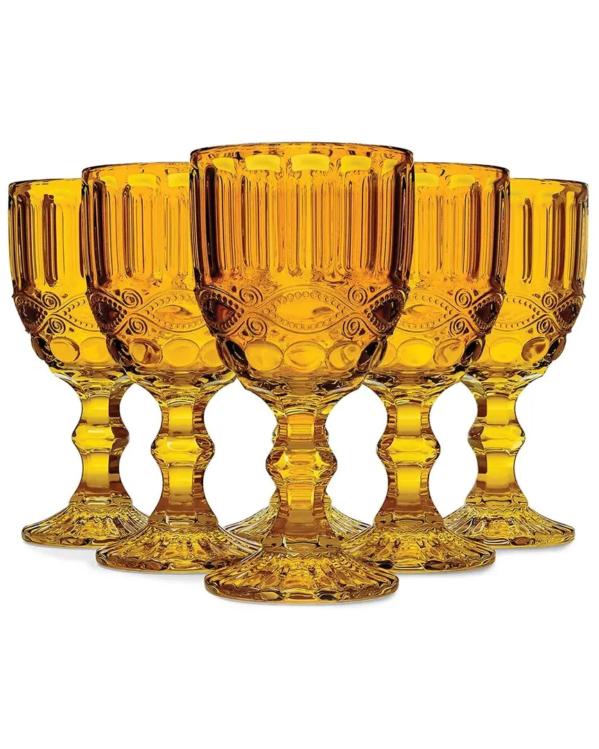 Set of 6 Embossed Wine Glasses - Amber image