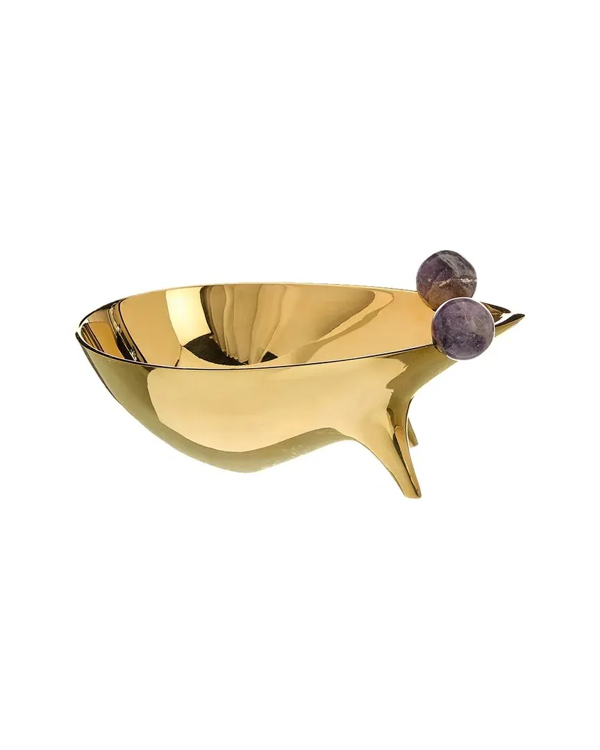 Brass Frog Bowl with Amethyst Accents - Brass