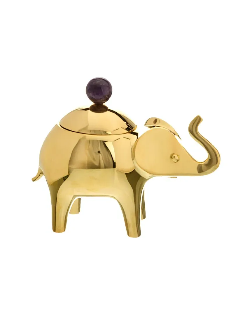 Elephant Storage Box with Amethyst Handle - Brass