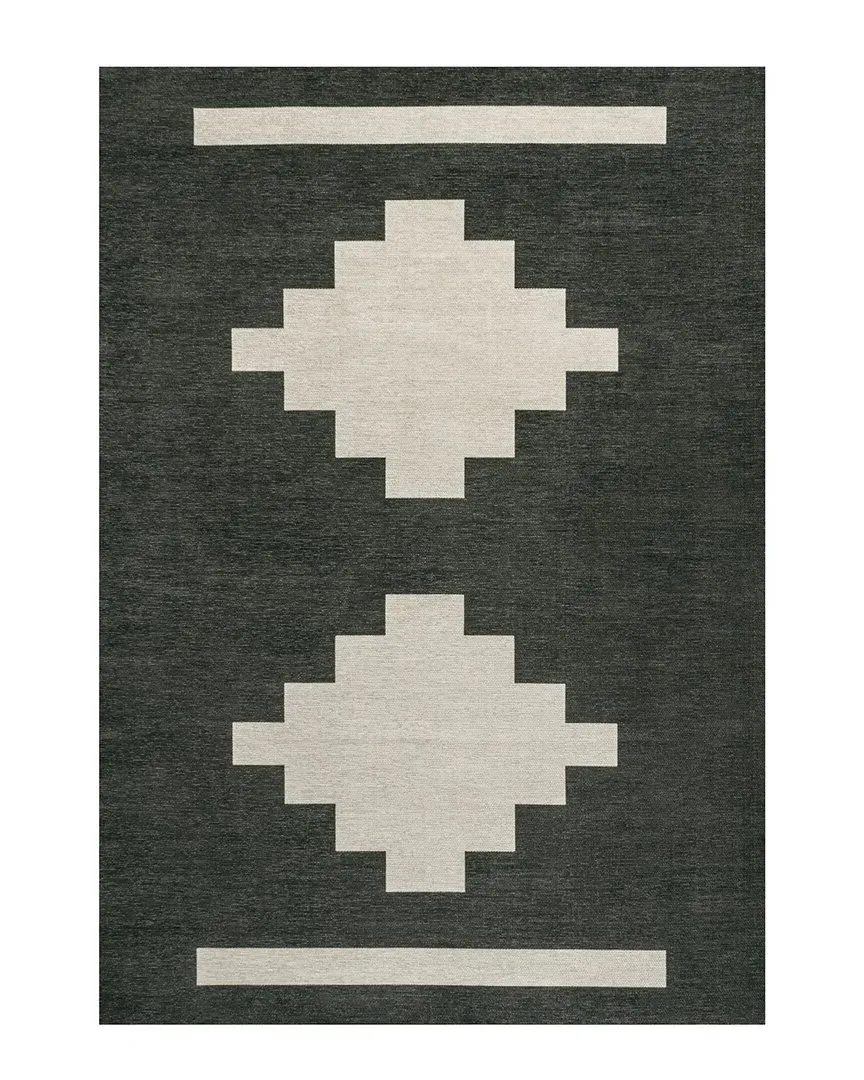 Adriel Geometric Tribal Medallion Machine-Washable Rug - Black
