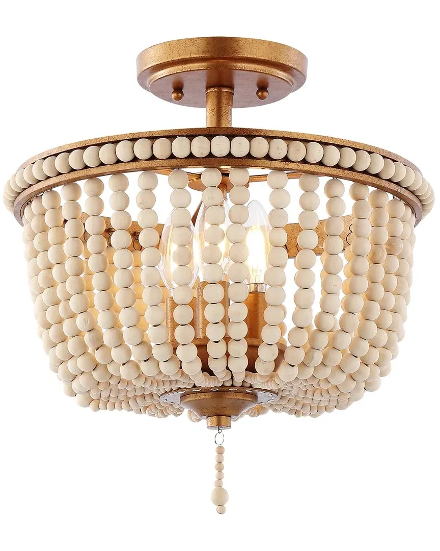 Allie 14in 3-Light Semi Flush Mount - Gold, Wood Bead image