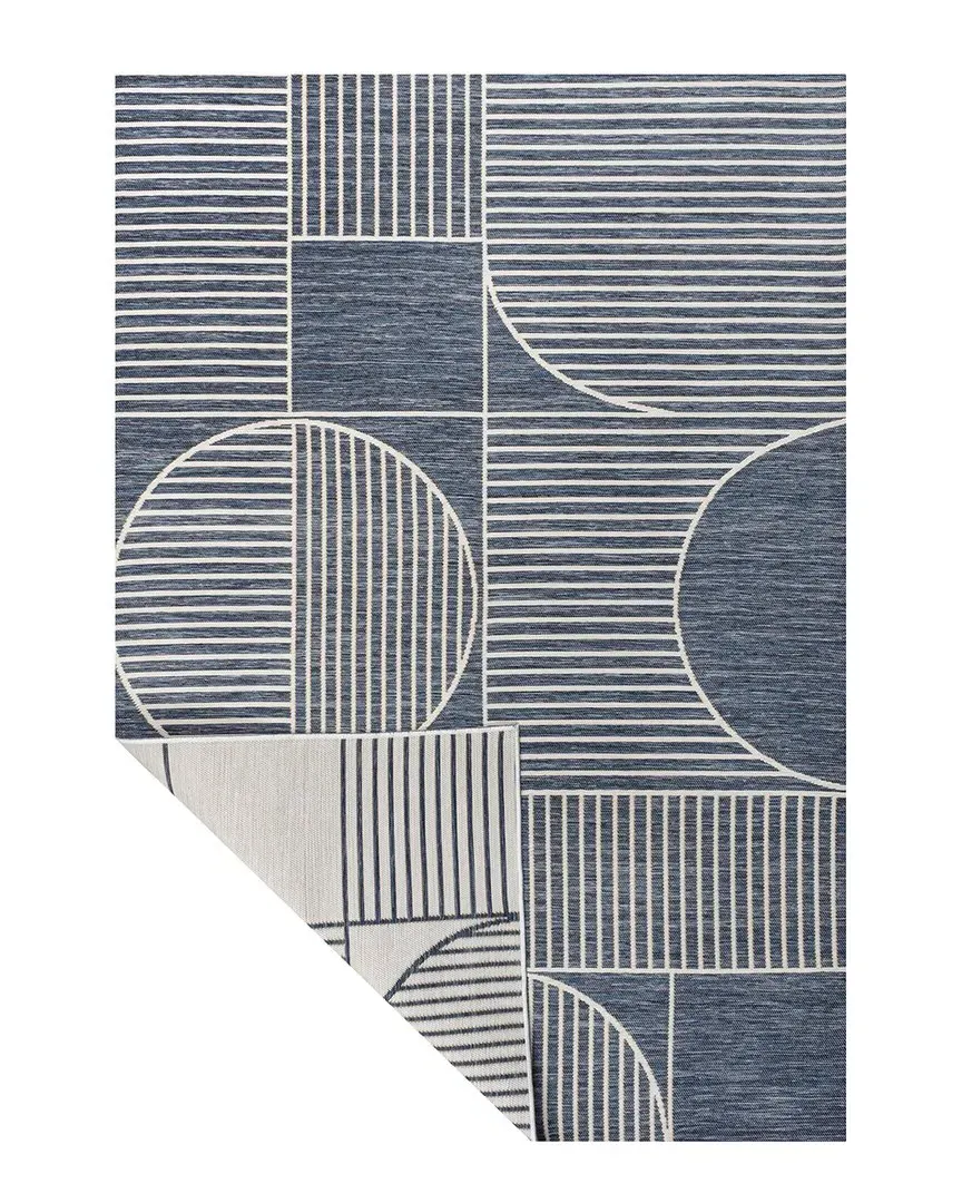 Arielle Geometric Lines Reversible Area Rug - Navy, Polypropylene