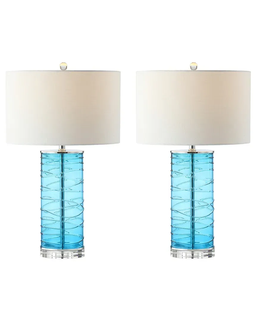 Cole Cylinder LED Table Lamp - Turquoise, Fused Glass