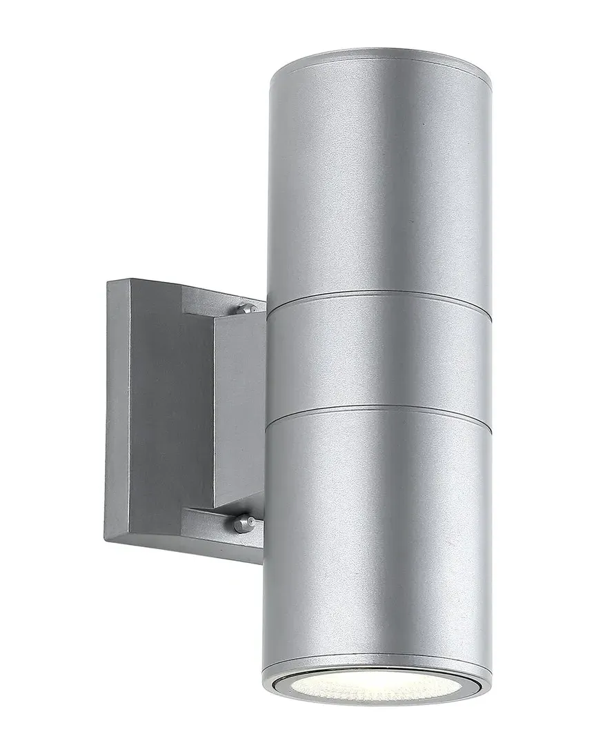 Duo 6in 2-Light Cylinder Outdoor LED Sconce with Uplight - Silver image