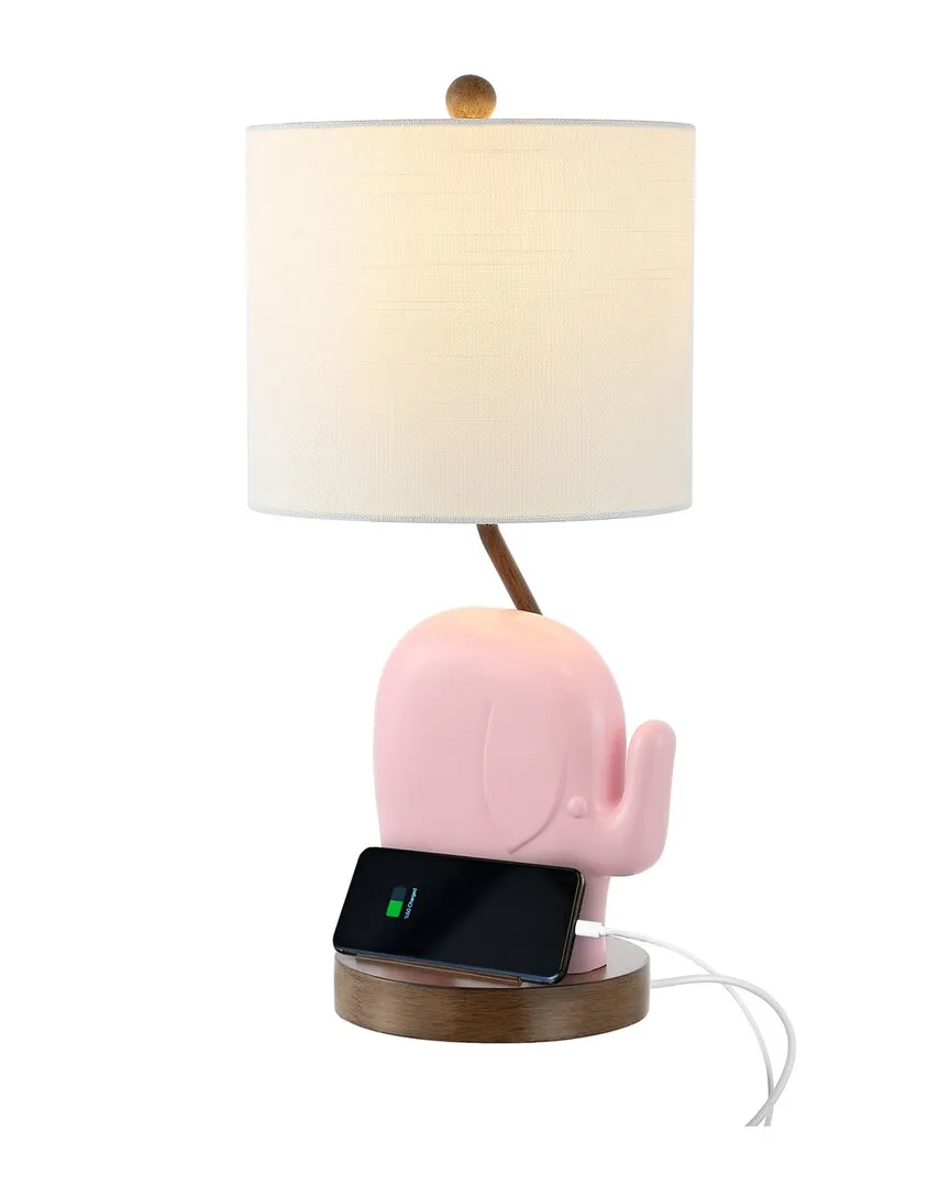 Ellie Elephant LED Kids Table Lamp with USB Charging - Pink