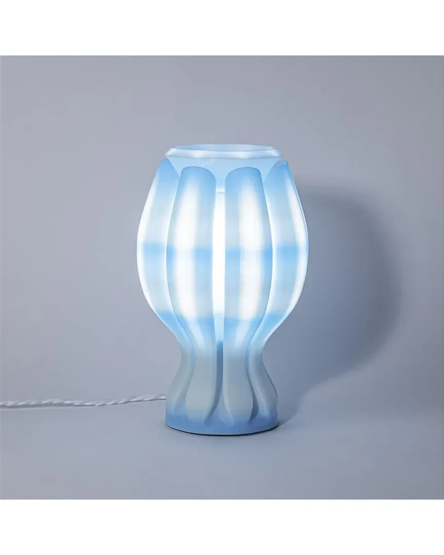 Flower 13in 3D-Printed Dimmable Table Lamp - Blue/White