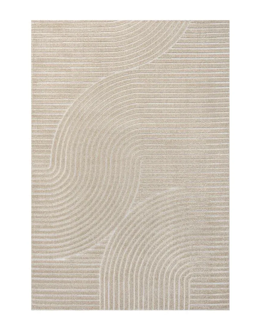Hallie High-Low Curve Geometric Indoor/Outdoor Area Rug - Beige image