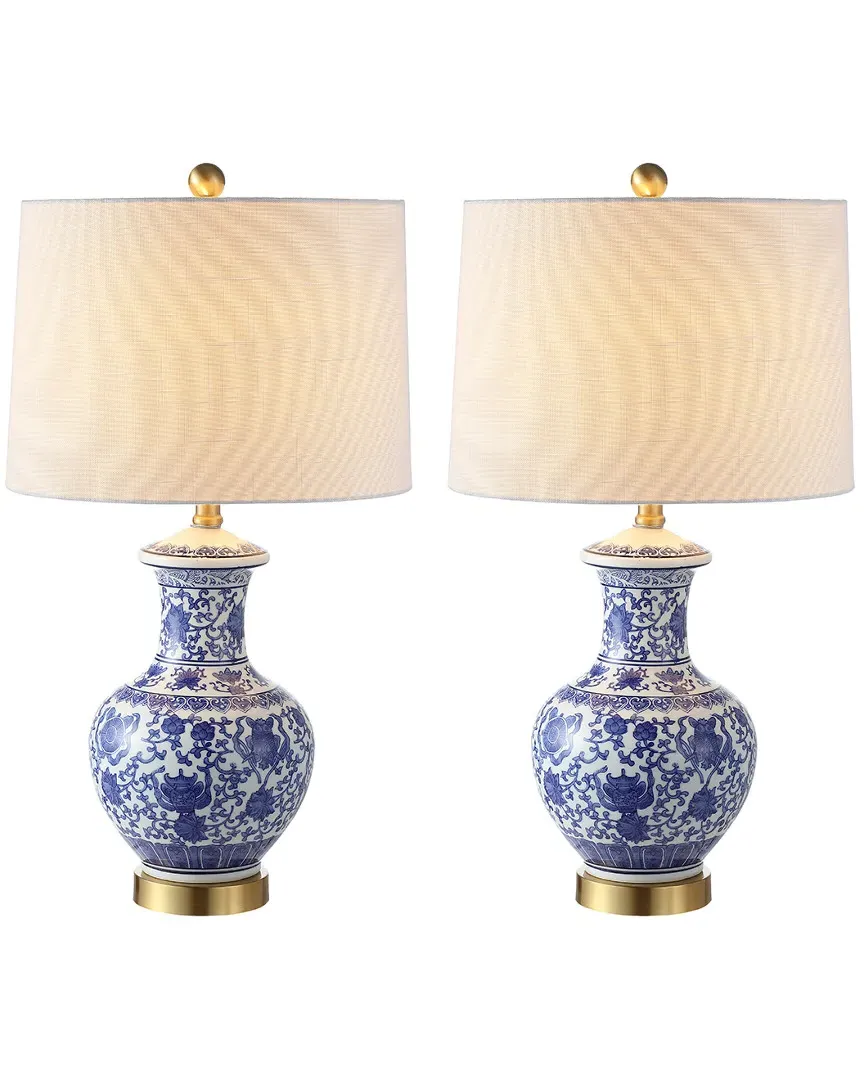 Jennifer 25.25in Ceramic Metal LED Table Lamp - Blue/White image