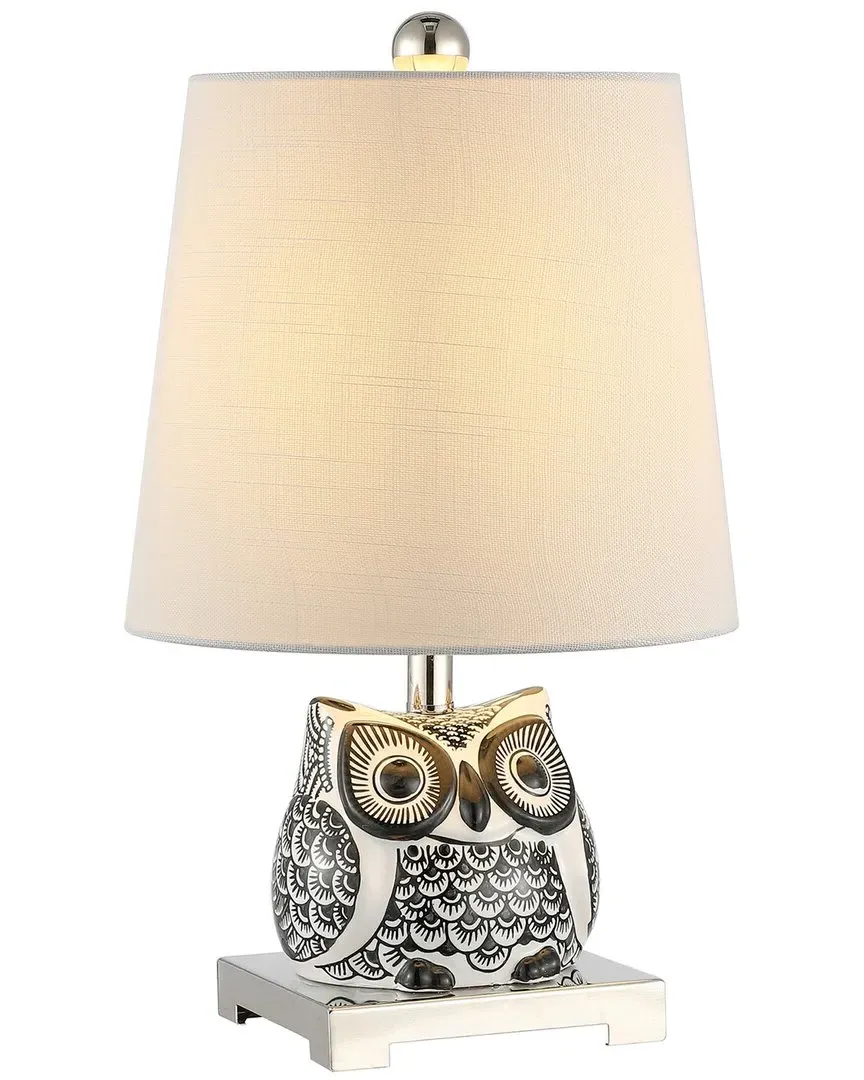 Justina 16in Ceramic Mini LED Table Lamp - Black, Fabric image