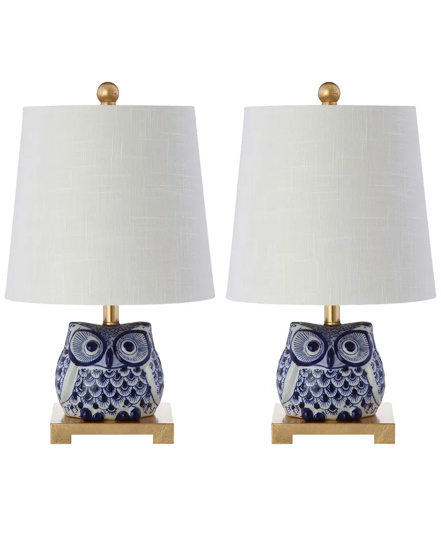Justina 16in Ceramic Mini Table Lamps - Blue, White image