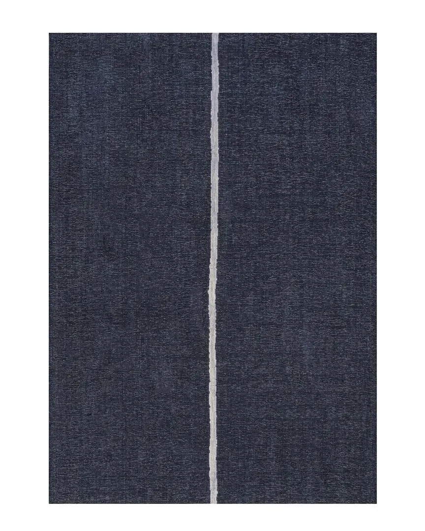 Linja Solid Centre Stripe Machine Washable Rug - Navy, Polypropylene image